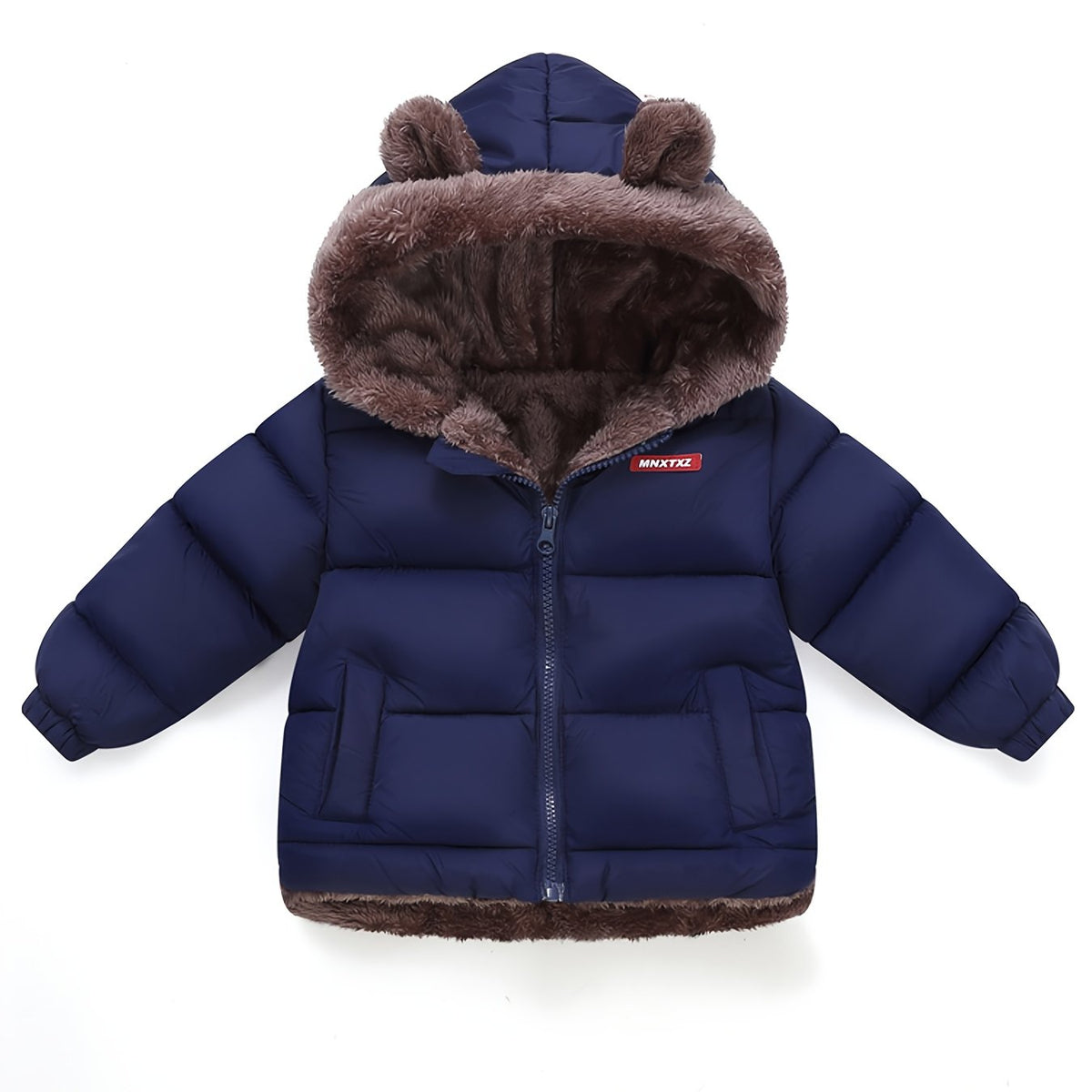 Girls' Cute Bear Ears Fleece Coat - Long Sleeve Winter Jacket with Cardigan Collar. Full-Zip Front Closure. Warm Padded Hooded Coat for Boys & Girls. Cozy Fall/winter Outerwear With Pockets (solid Color. Casual Style. Regular Fit. Hand Washable)