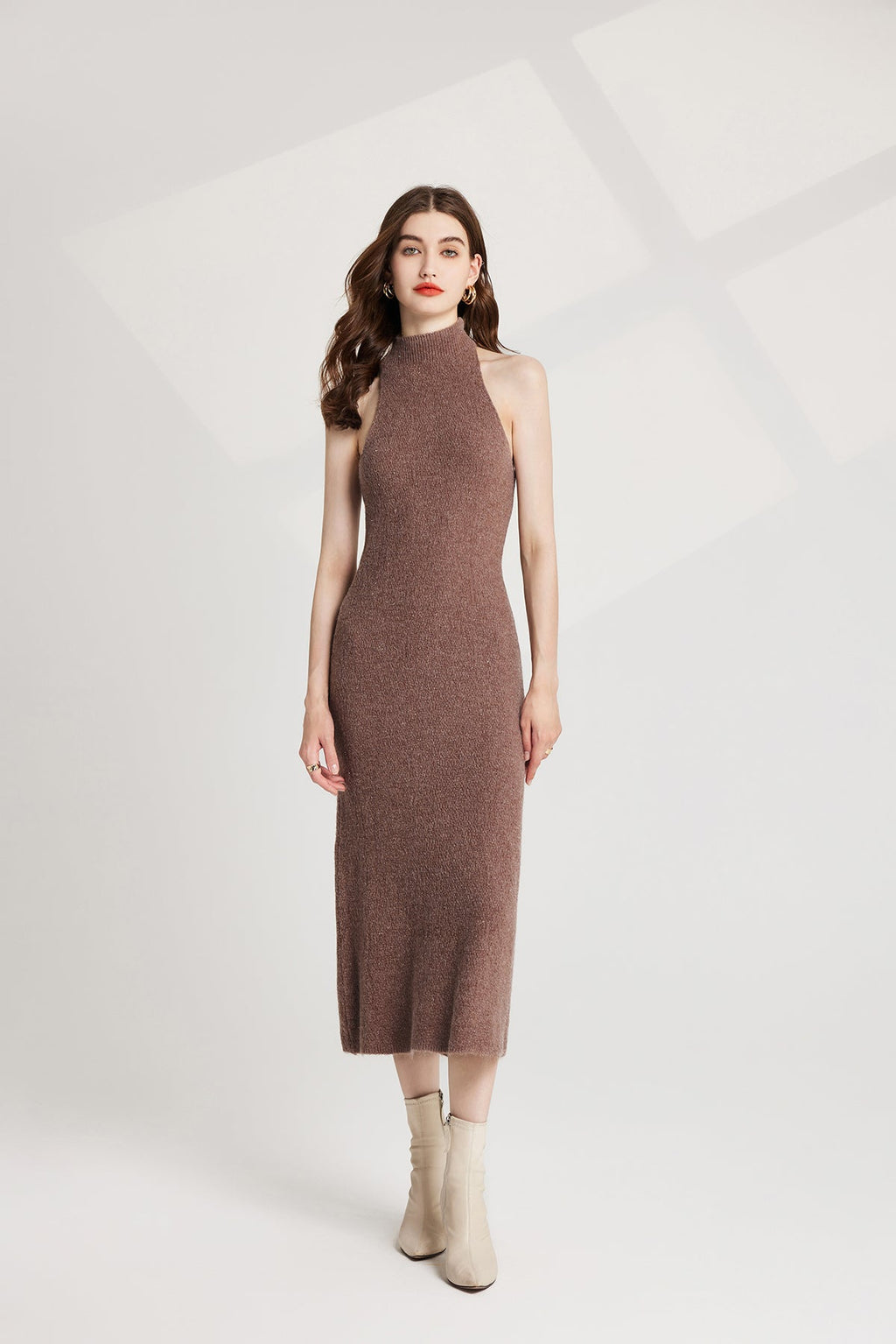 Thickened Bow Half High Neck Base Knitted Sweater Vest Dress Two Piece Set
