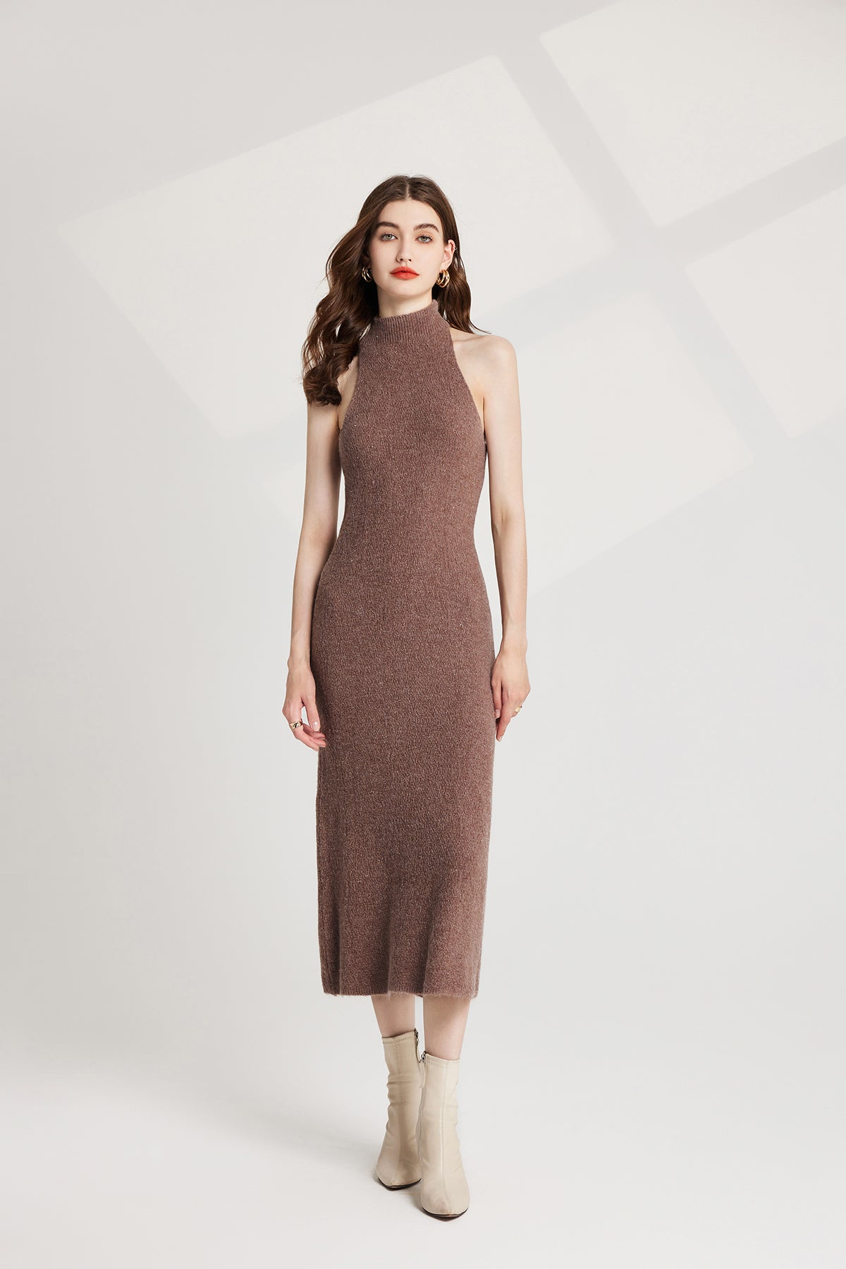 Thickened Bow Half High Neck Base Knitted Sweater Vest Dress Two Piece Set