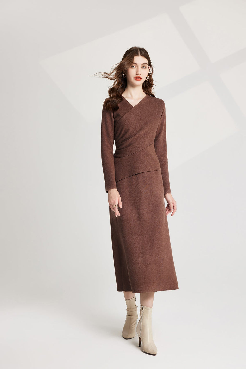Thickened Base Knitted Sweater Vest Dress Two Piece Set
