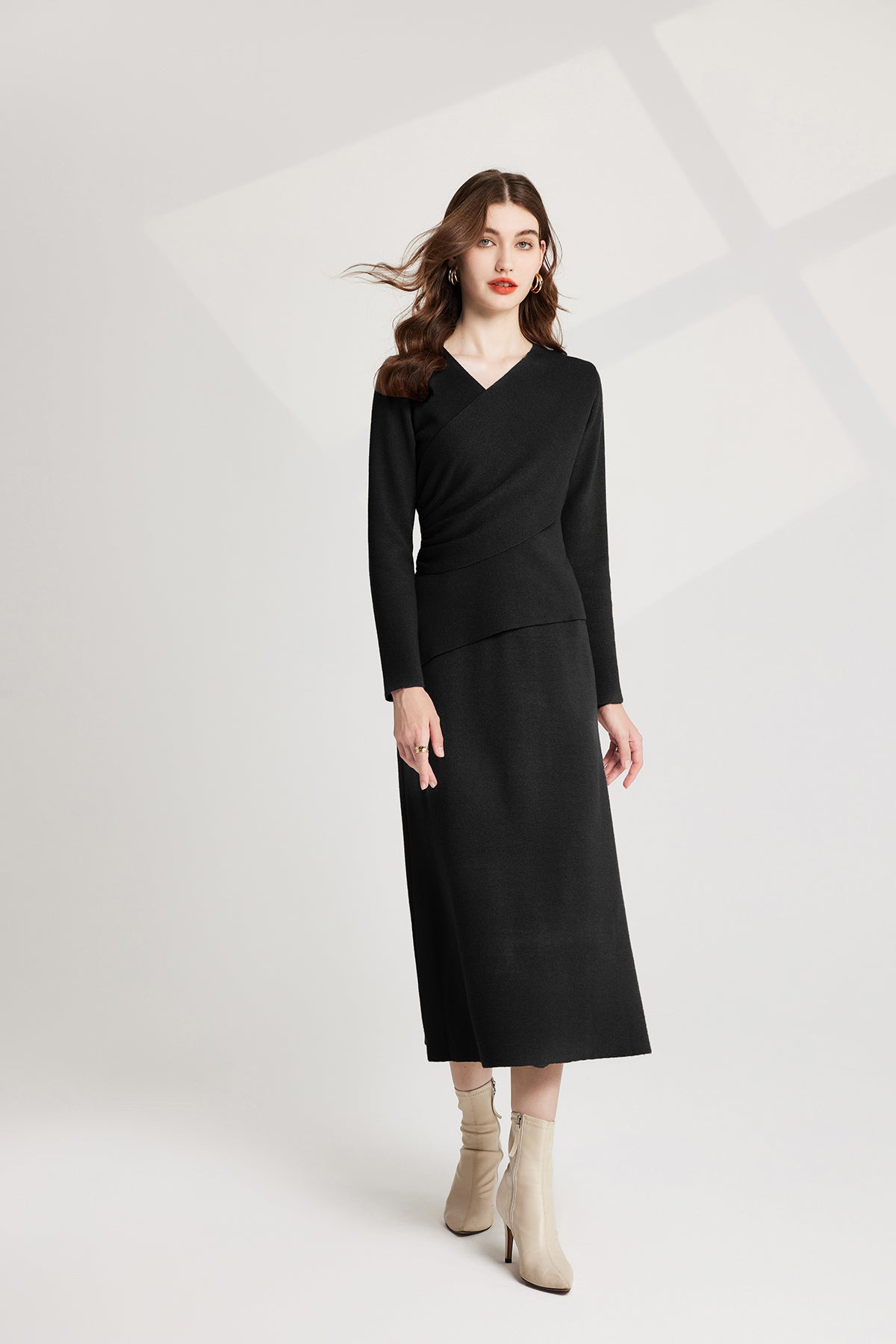 Thickened Base Knitted Sweater Vest Dress Two Piece Set