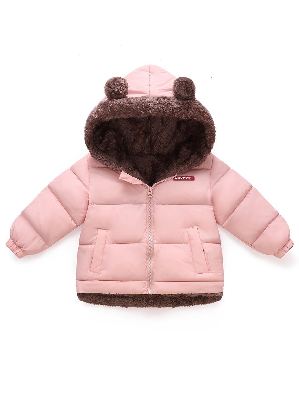 Girls' Cute Bear Ears Fleece Coat - Long Sleeve Winter Jacket with Cardigan Collar. Full-Zip Front Closure. Warm Padded Hooded Coat for Boys & Girls. Cozy Fall/winter Outerwear With Pockets (solid Color. Casual Style. Regular Fit. Hand Washable)