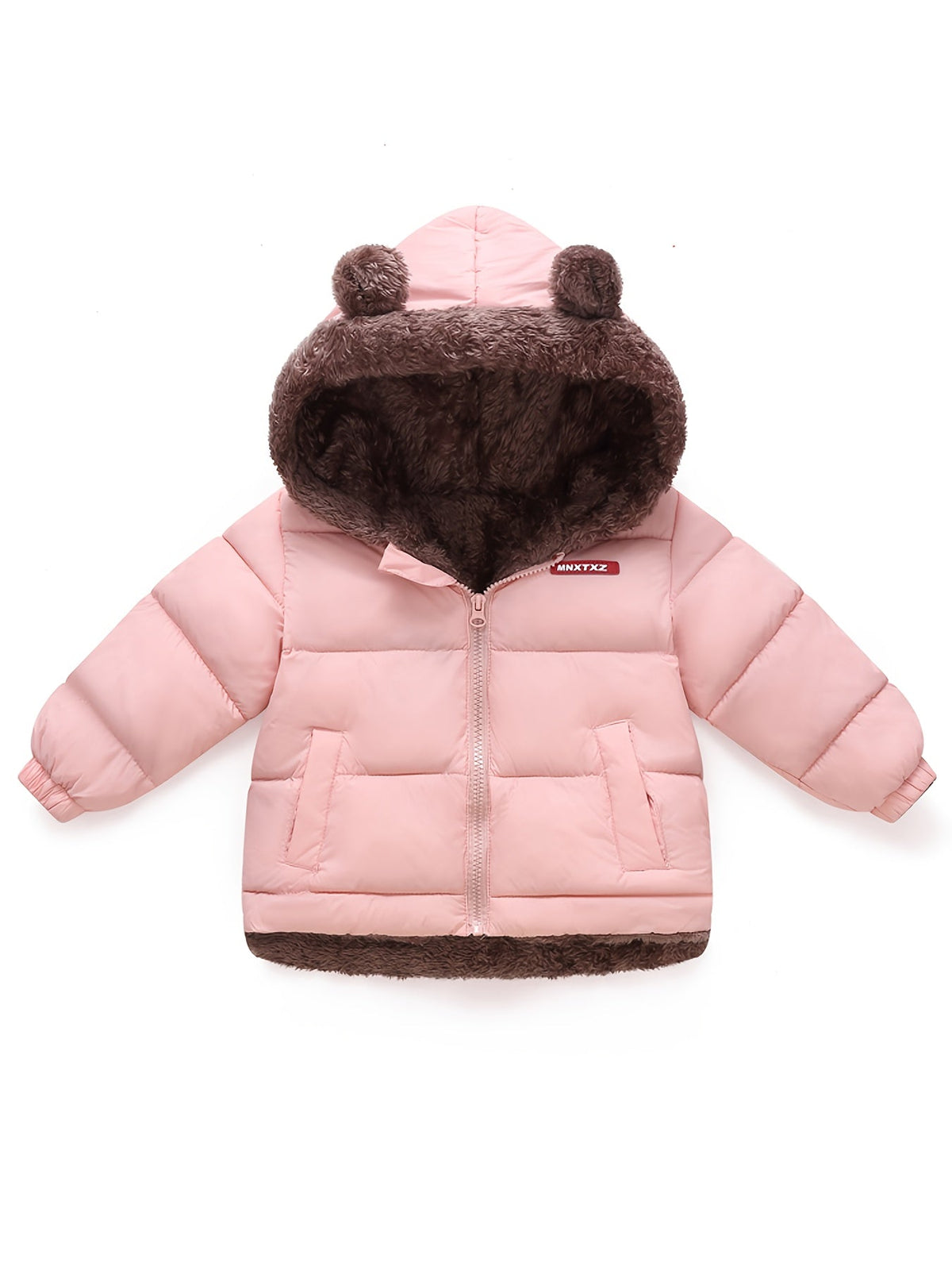 Girls' Cute Bear Ears Fleece Coat - Long Sleeve Winter Jacket with Cardigan Collar. Full-Zip Front Closure. Warm Padded Hooded Coat for Boys & Girls. Cozy Fall/winter Outerwear With Pockets (solid Color. Casual Style. Regular Fit. Hand Washable)