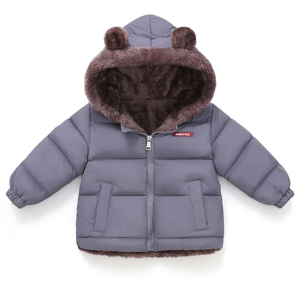 Girls' Cute Bear Ears Fleece Coat - Long Sleeve Winter Jacket with Cardigan Collar. Full-Zip Front Closure. Warm Padded Hooded Coat for Boys & Girls. Cozy Fall/winter Outerwear With Pockets (solid Color. Casual Style. Regular Fit. Hand Washable)