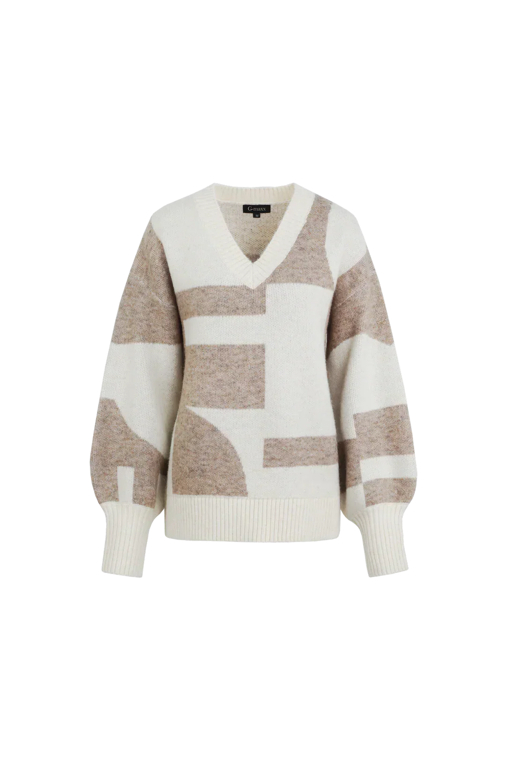 Maison Geometric Knit Sweater | V-Neck | Balloon Sleeve