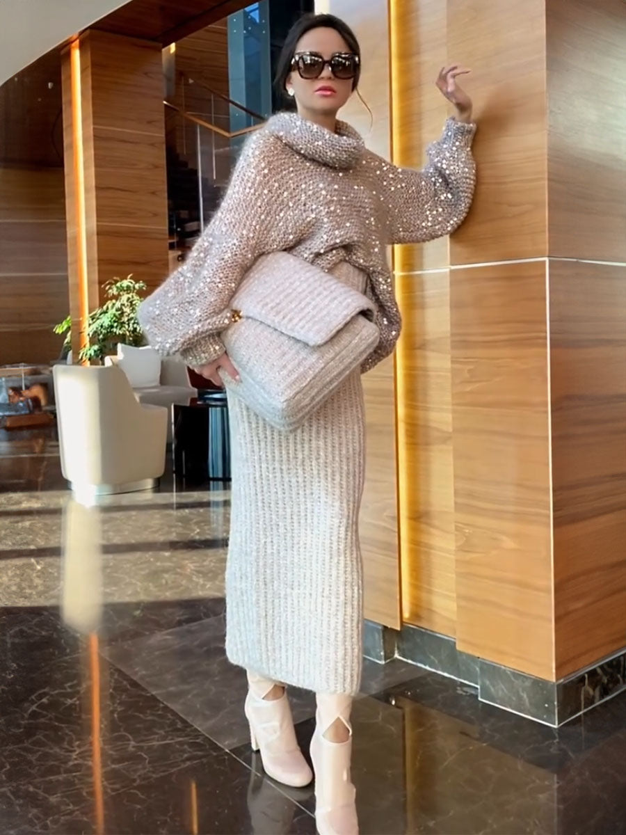 Luminous Cowl Neck Knit Sweater