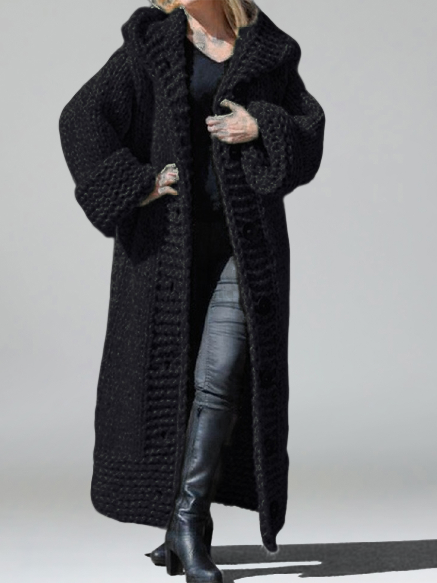 Daily Green Hooded Long Sleeve Crochet Casual Button Knitted Cardigans