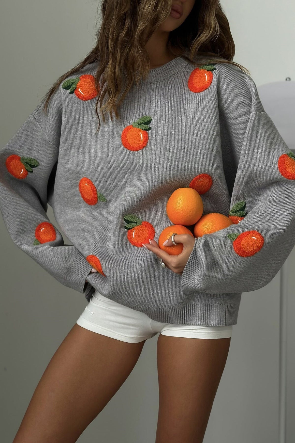 Girls' Orange Flocked Knit Sweater