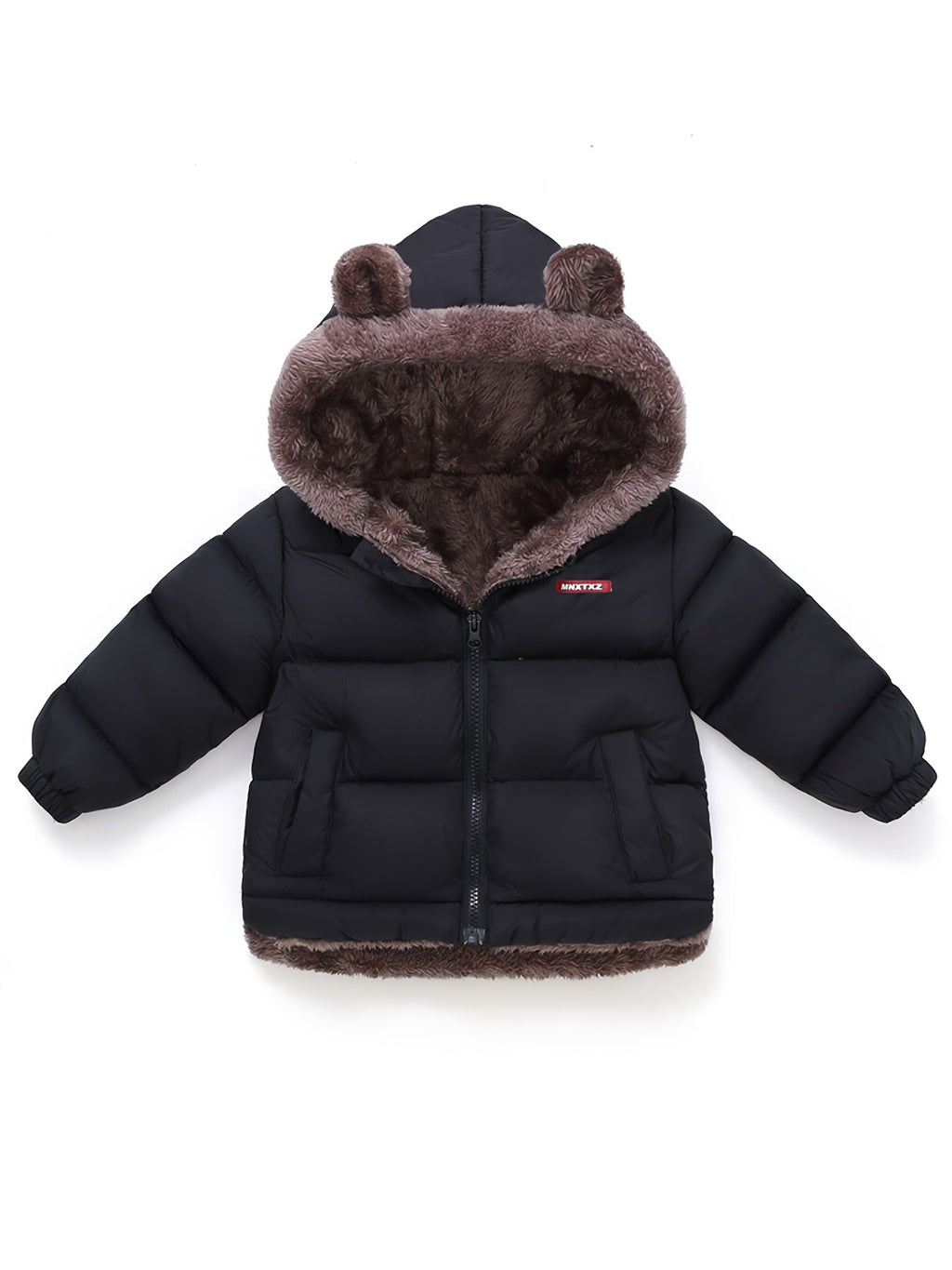 Girls' Cute Bear Ears Fleece Coat - Long Sleeve Winter Jacket with Cardigan Collar. Full-Zip Front Closure. Warm Padded Hooded Coat for Boys & Girls. Cozy Fall/winter Outerwear With Pockets (solid Color. Casual Style. Regular Fit. Hand Washable)