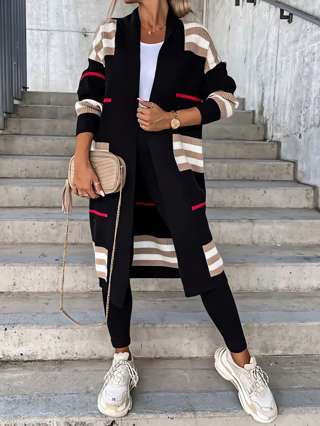 Long Striped Knit Cardigan