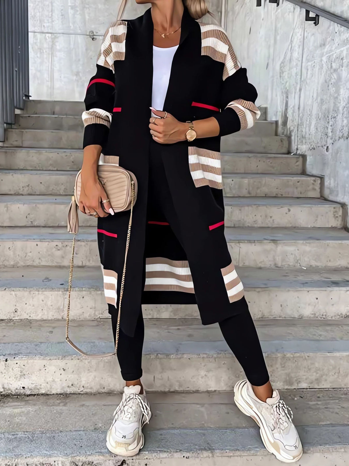 Long Striped Knit Cardigan