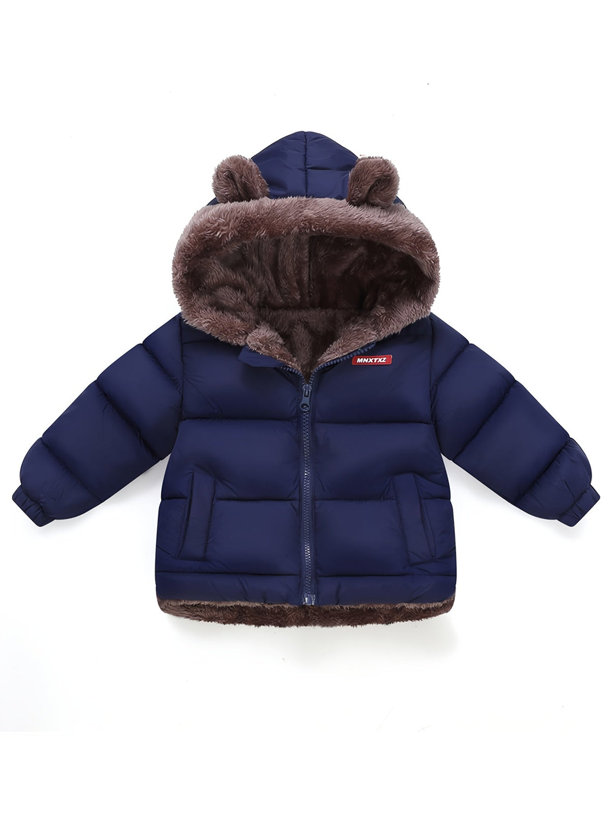 Girls' Cute Bear Ears Fleece Coat - Long Sleeve Winter Jacket with Cardigan Collar. Full-Zip Front Closure. Warm Padded Hooded Coat for Boys & Girls. Cozy Fall/winter Outerwear With Pockets (solid Color. Casual Style. Regular Fit. Hand Washable)