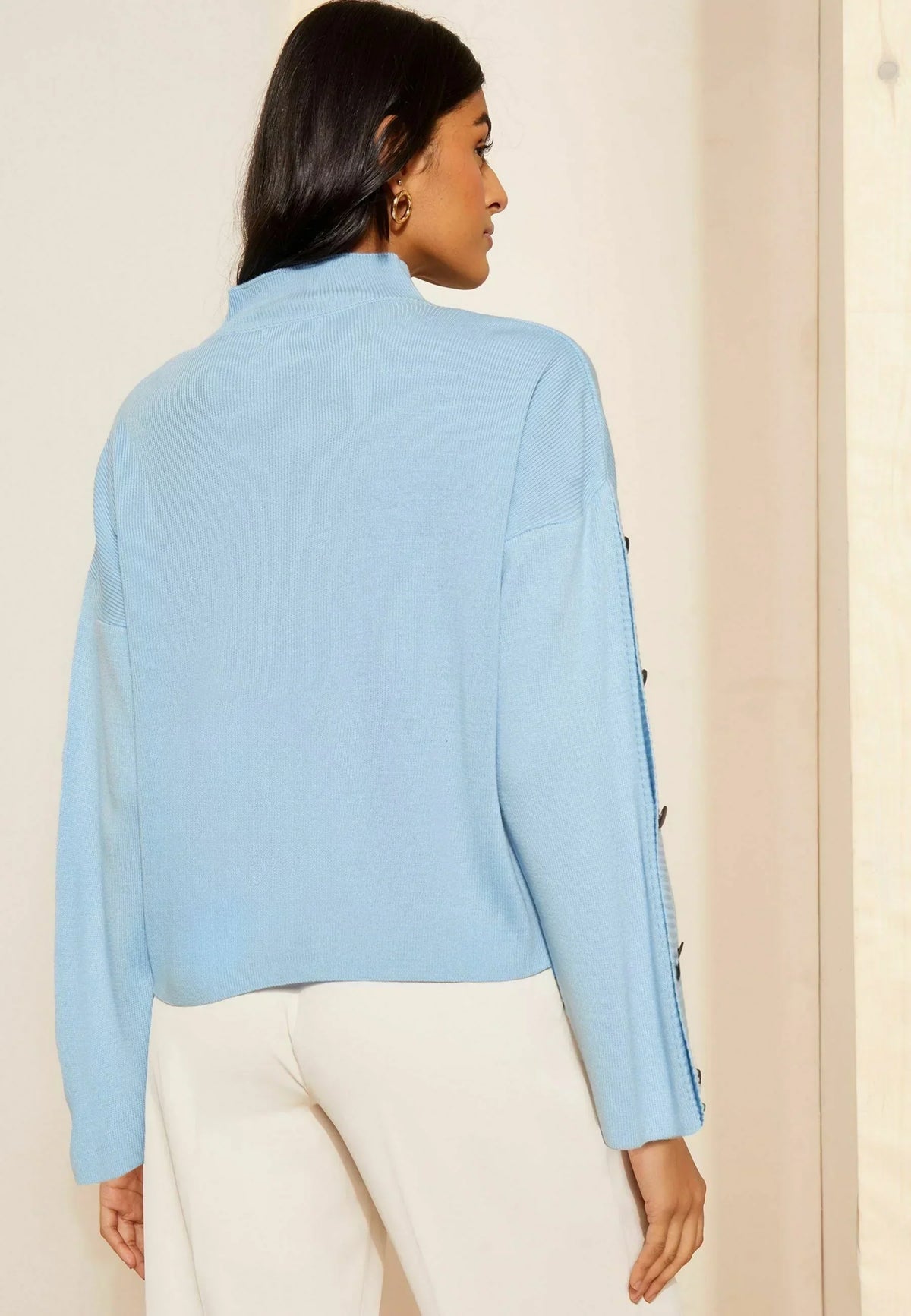 Turtleneck Button Sleeve Sweater | Relaxed Fit | Modern Knit Design