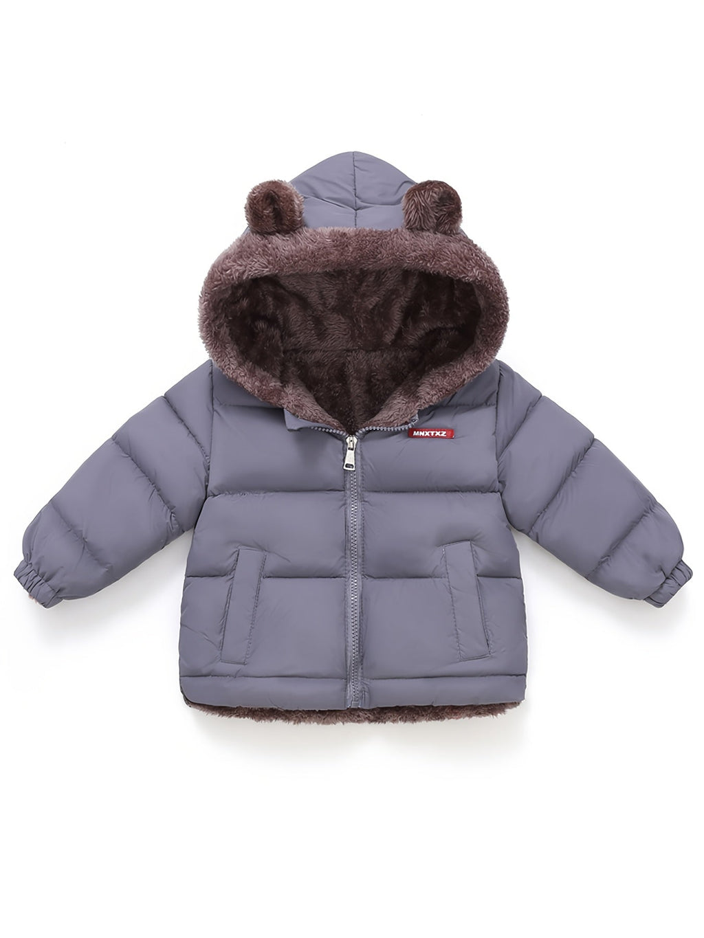 Girls' Cute Bear Ears Fleece Coat - Long Sleeve Winter Jacket with Cardigan Collar. Full-Zip Front Closure. Warm Padded Hooded Coat for Boys & Girls. Cozy Fall/winter Outerwear With Pockets (solid Color. Casual Style. Regular Fit. Hand Washable)