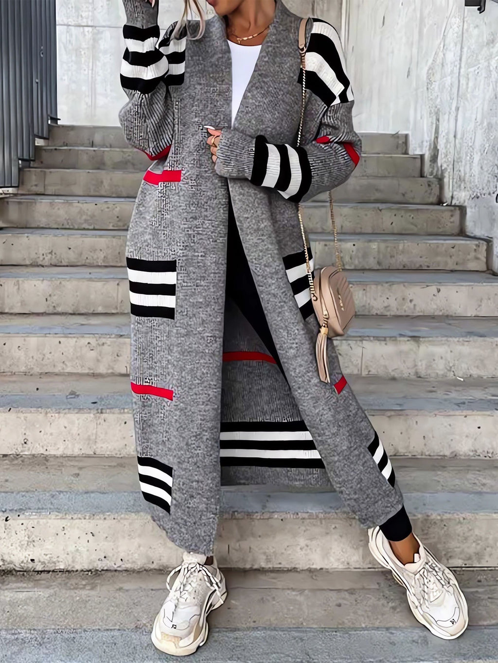 Long Striped Knit Cardigan
