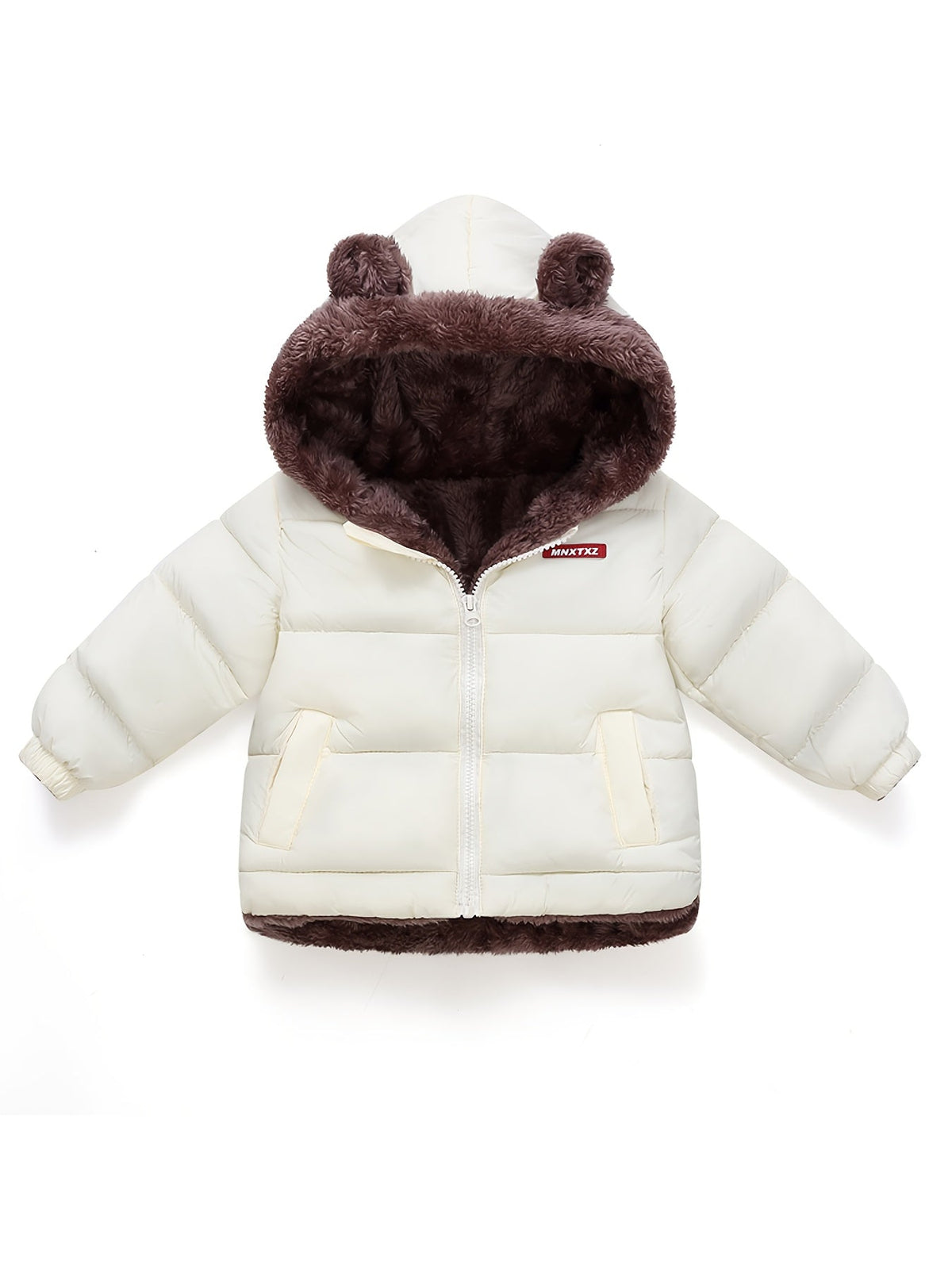Girls' Cute Bear Ears Fleece Coat - Long Sleeve Winter Jacket with Cardigan Collar. Full-Zip Front Closure. Warm Padded Hooded Coat for Boys & Girls. Cozy Fall/winter Outerwear With Pockets (solid Color. Casual Style. Regular Fit. Hand Washable)