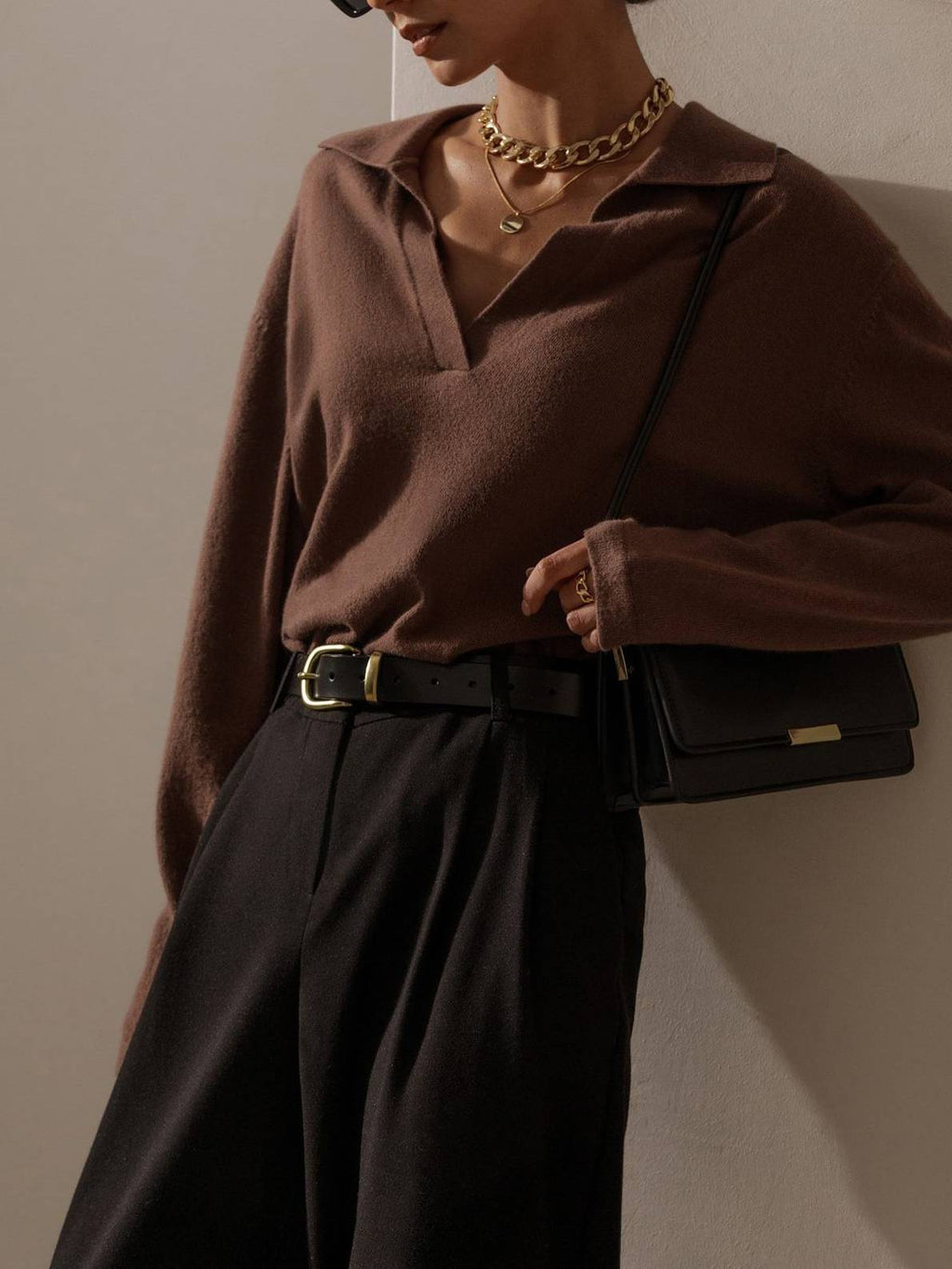 Polo Neck Knitted Pullover Sweater
