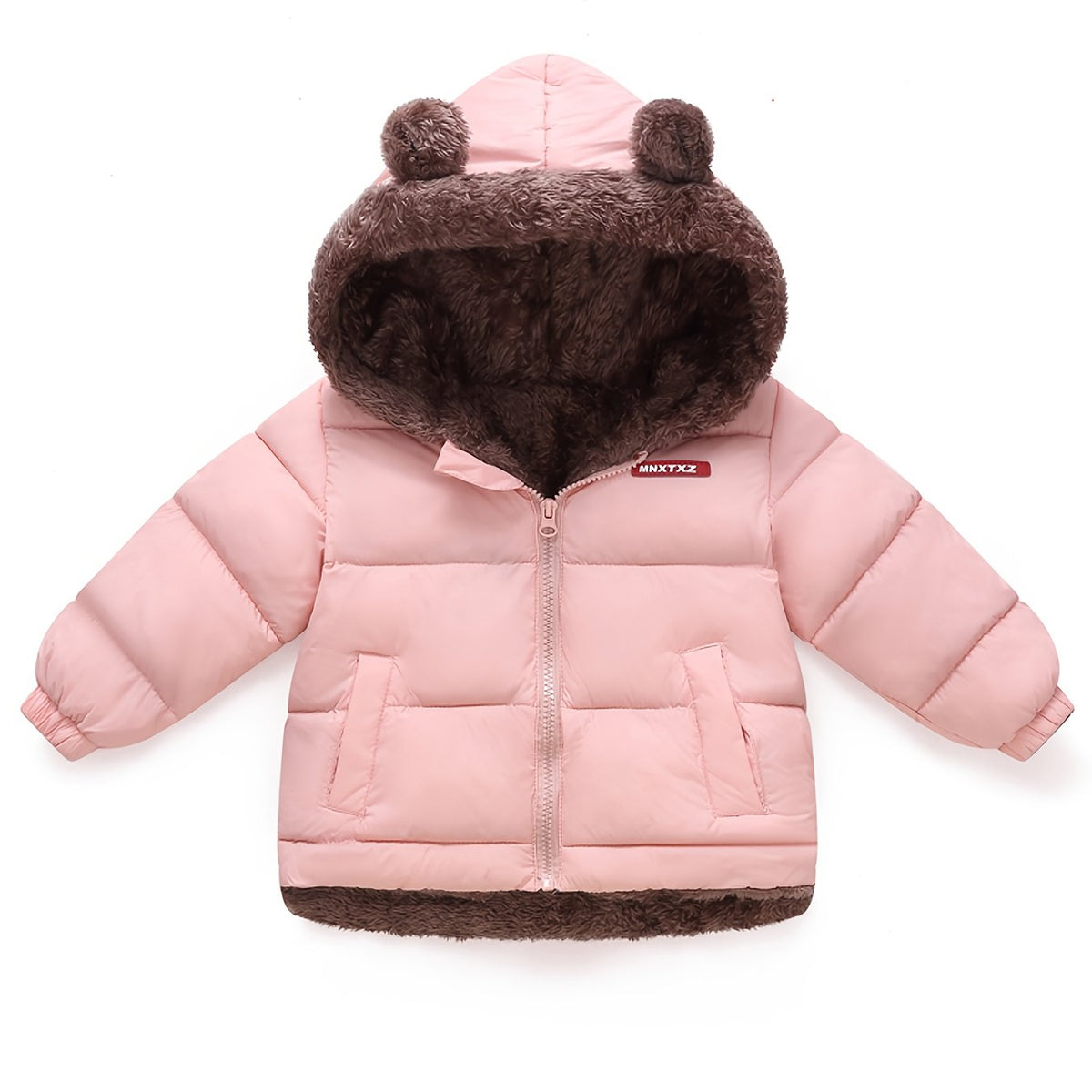 Girls' Cute Bear Ears Fleece Coat - Long Sleeve Winter Jacket with Cardigan Collar. Full-Zip Front Closure. Warm Padded Hooded Coat for Boys & Girls. Cozy Fall/winter Outerwear With Pockets (solid Color. Casual Style. Regular Fit. Hand Washable)