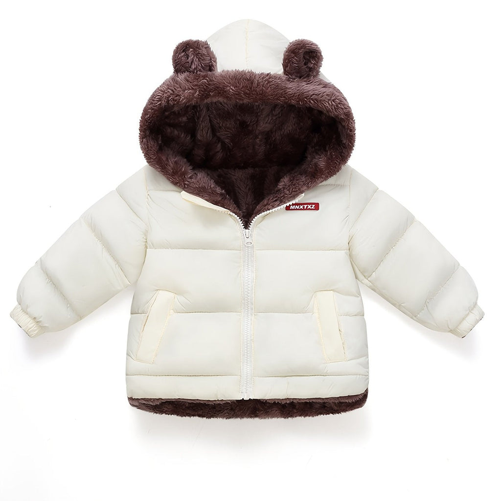 Girls' Cute Bear Ears Fleece Coat - Long Sleeve Winter Jacket with Cardigan Collar. Full-Zip Front Closure. Warm Padded Hooded Coat for Boys & Girls. Cozy Fall/winter Outerwear With Pockets (solid Color. Casual Style. Regular Fit. Hand Washable)