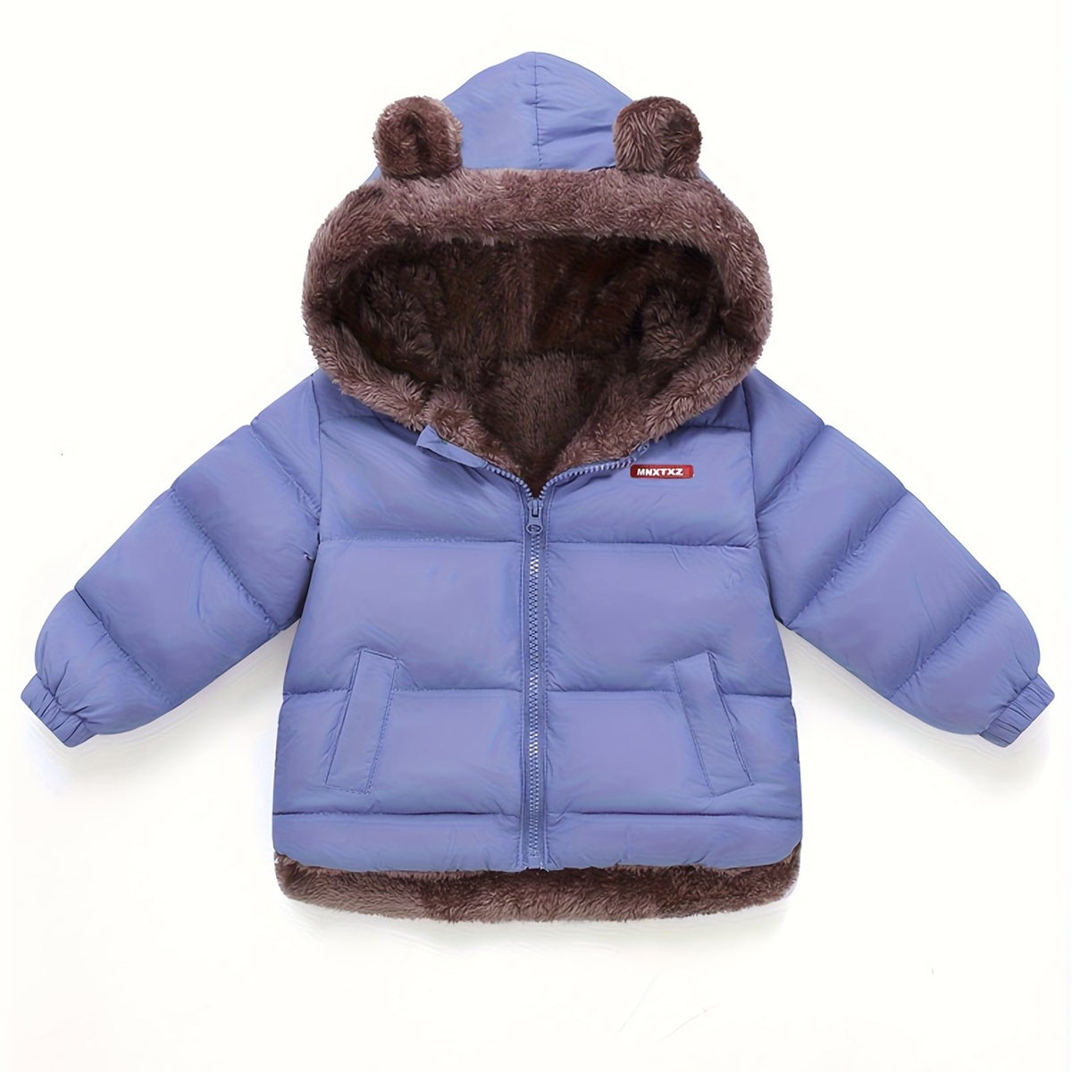 Girls' Cute Bear Ears Fleece Coat - Long Sleeve Winter Jacket with Cardigan Collar. Full-Zip Front Closure. Warm Padded Hooded Coat for Boys & Girls. Cozy Fall/winter Outerwear With Pockets (solid Color. Casual Style. Regular Fit. Hand Washable)