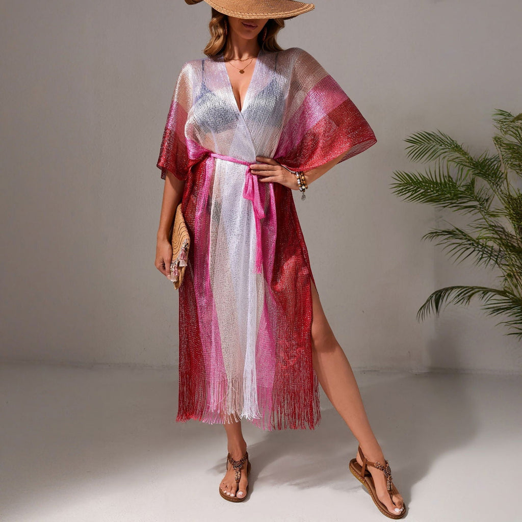 Beach Casual Vacation Gradient Bikini Swimsuit Blouse Sun Protective Cardigan
