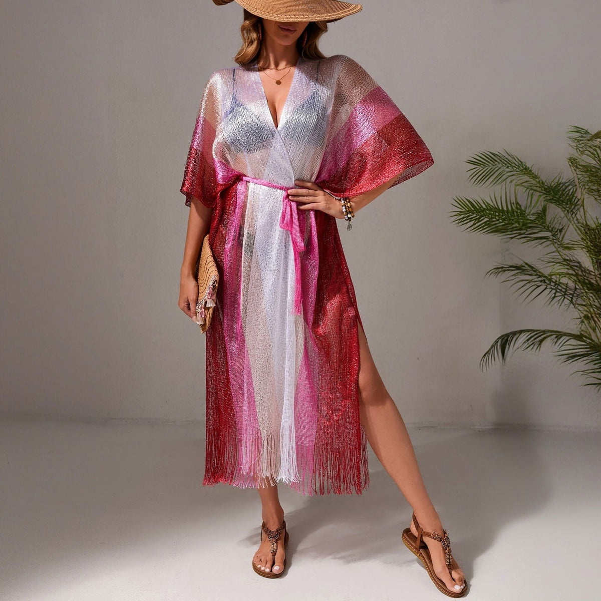 Beach Casual Vacation Gradient Bikini Swimsuit Blouse Sun Protective Cardigan