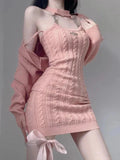 Halterneck Chain Cardigan Sweater Dress