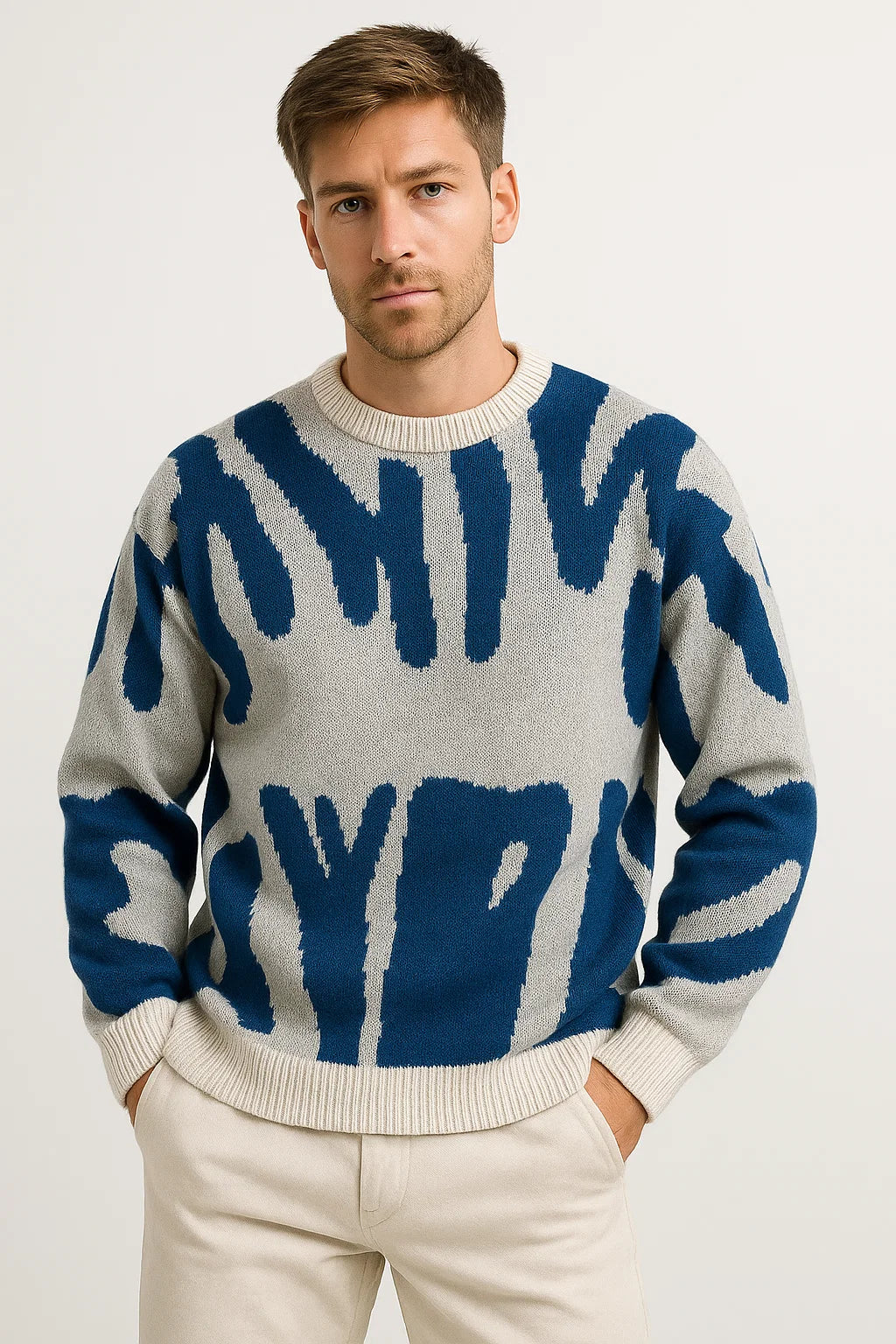 Jacquard Knit Sweater | Abstract Pattern Crew Neck