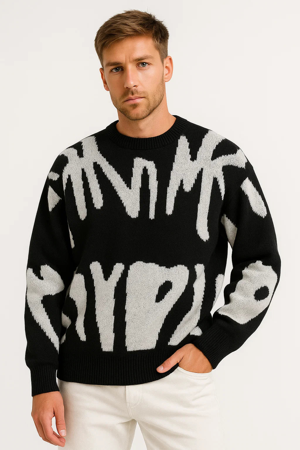 Jacquard Knit Sweater | Abstract Pattern Crew Neck