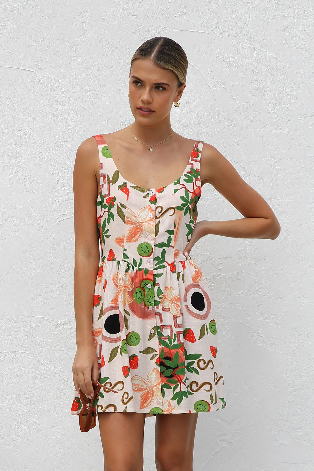Mini Dress Same Print Button Cardigan Mini Dress