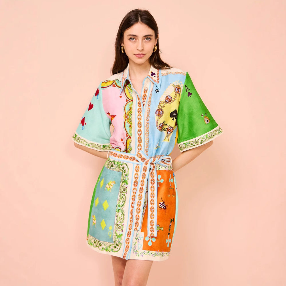 Casual Linen Printed Shirt Cardigan Wild Dress