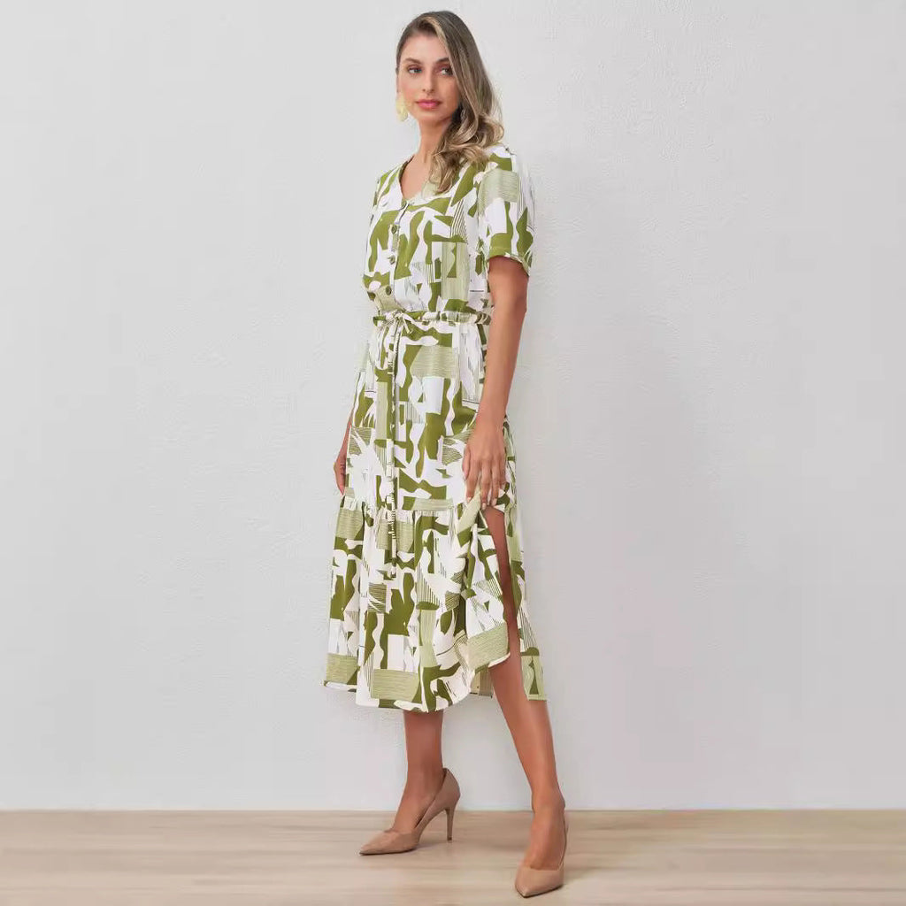 Cardigan Design Elastic Waisted Lace Side Slit Midi Dress