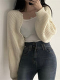Plain Open Front Crop Knit Cardigan