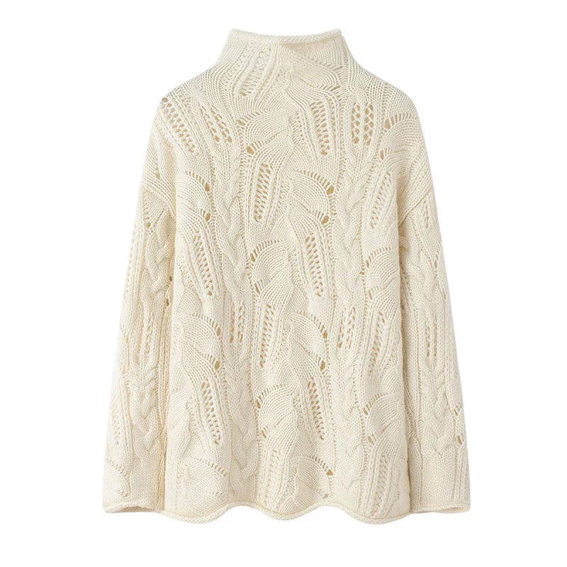 Wool-Cashmere Turtleneck Sweater | Open Knit | Loose Fit