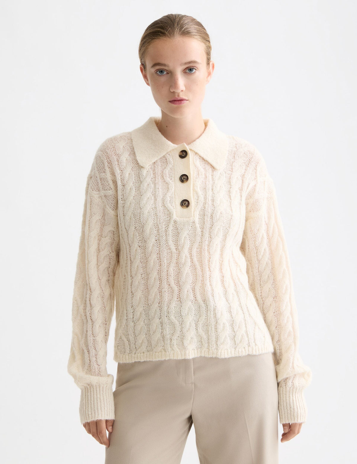 Atelier Cable Knit Sweater | Mohair Wool Blend | Polo Collar