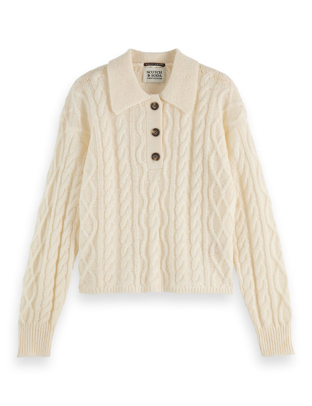 Atelier Cable Knit Sweater | Mohair Wool Blend | Polo Collar