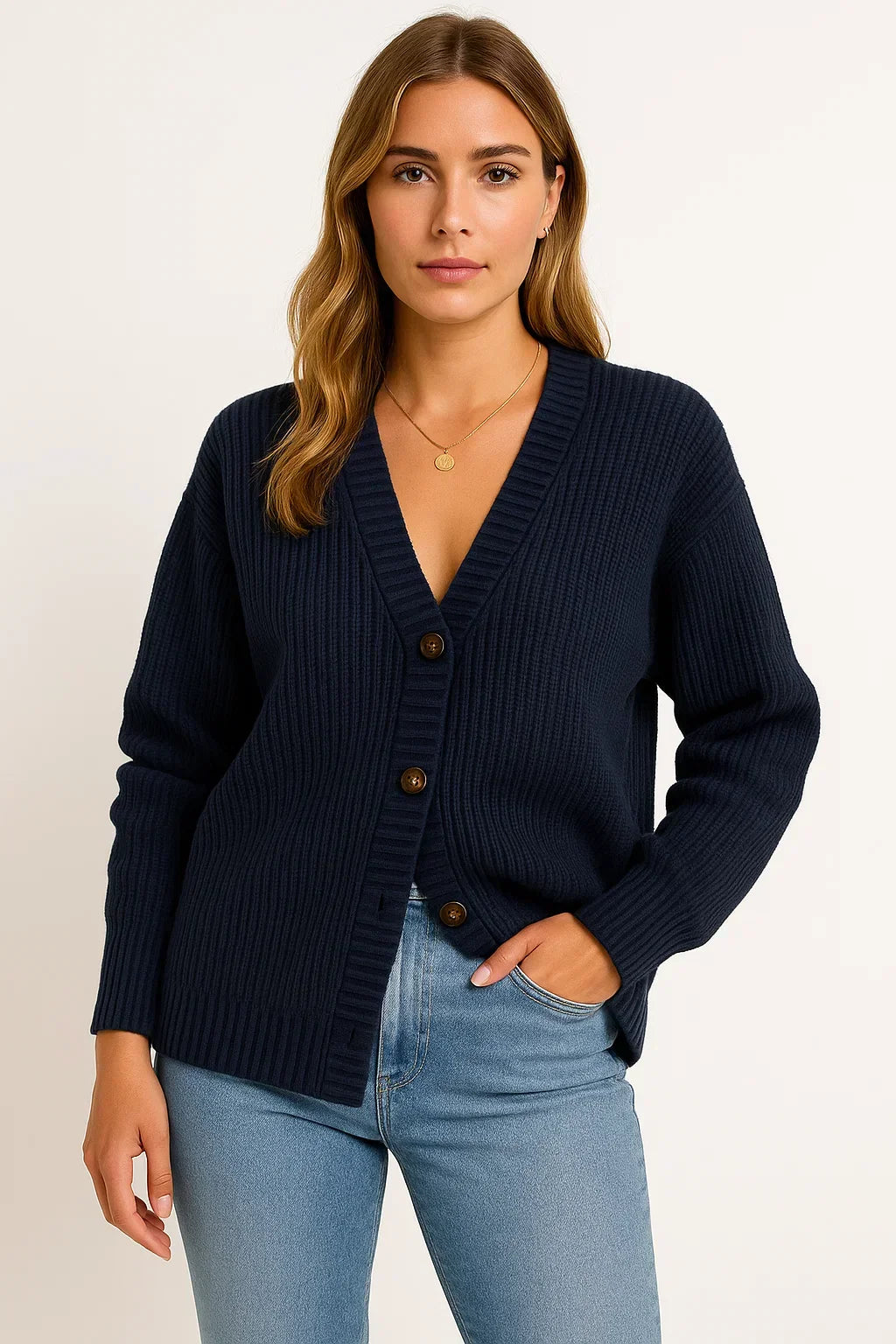Maison Knit Cardigan | Ribbed V-Neck Button Design