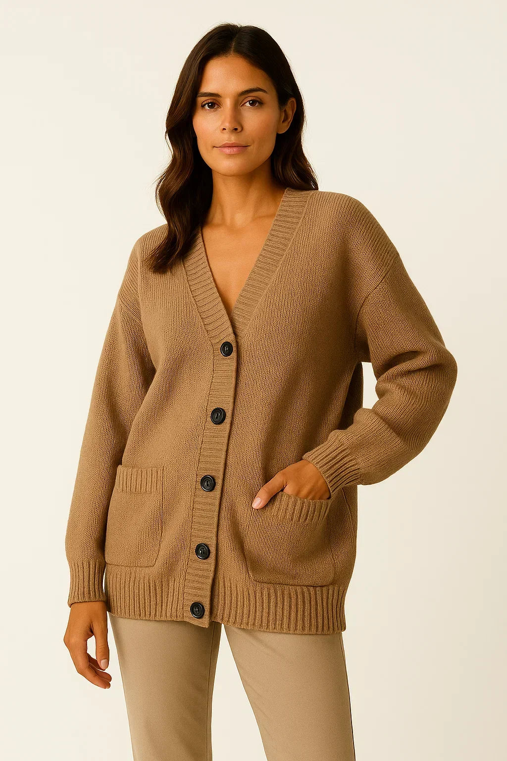 Women's Oversized Knit Cardigan | V-Neck | Soft Cotton Blend