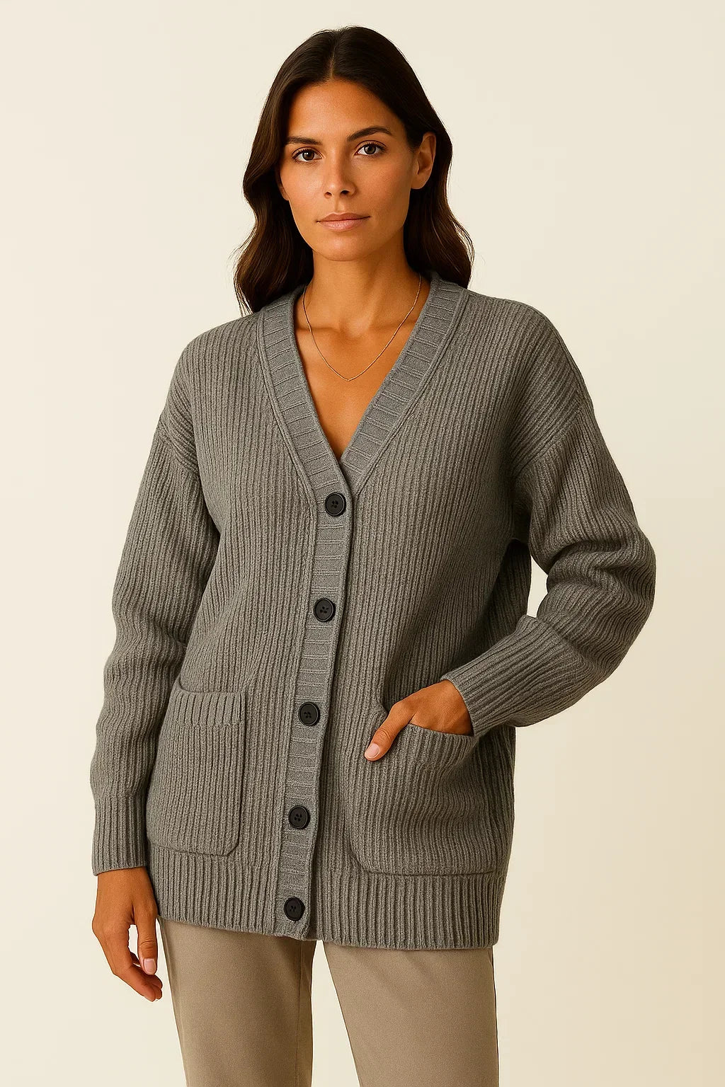 Women's Oversized Knit Cardigan | V-Neck | Soft Cotton Blend