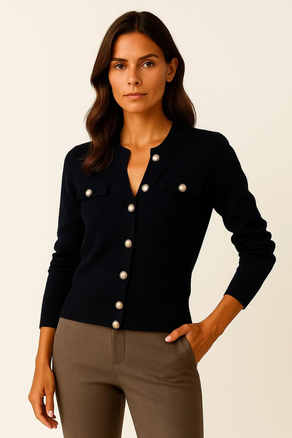 Women's Wool-Cotton Cardigan | Pearl Button Knit | Regular Fit