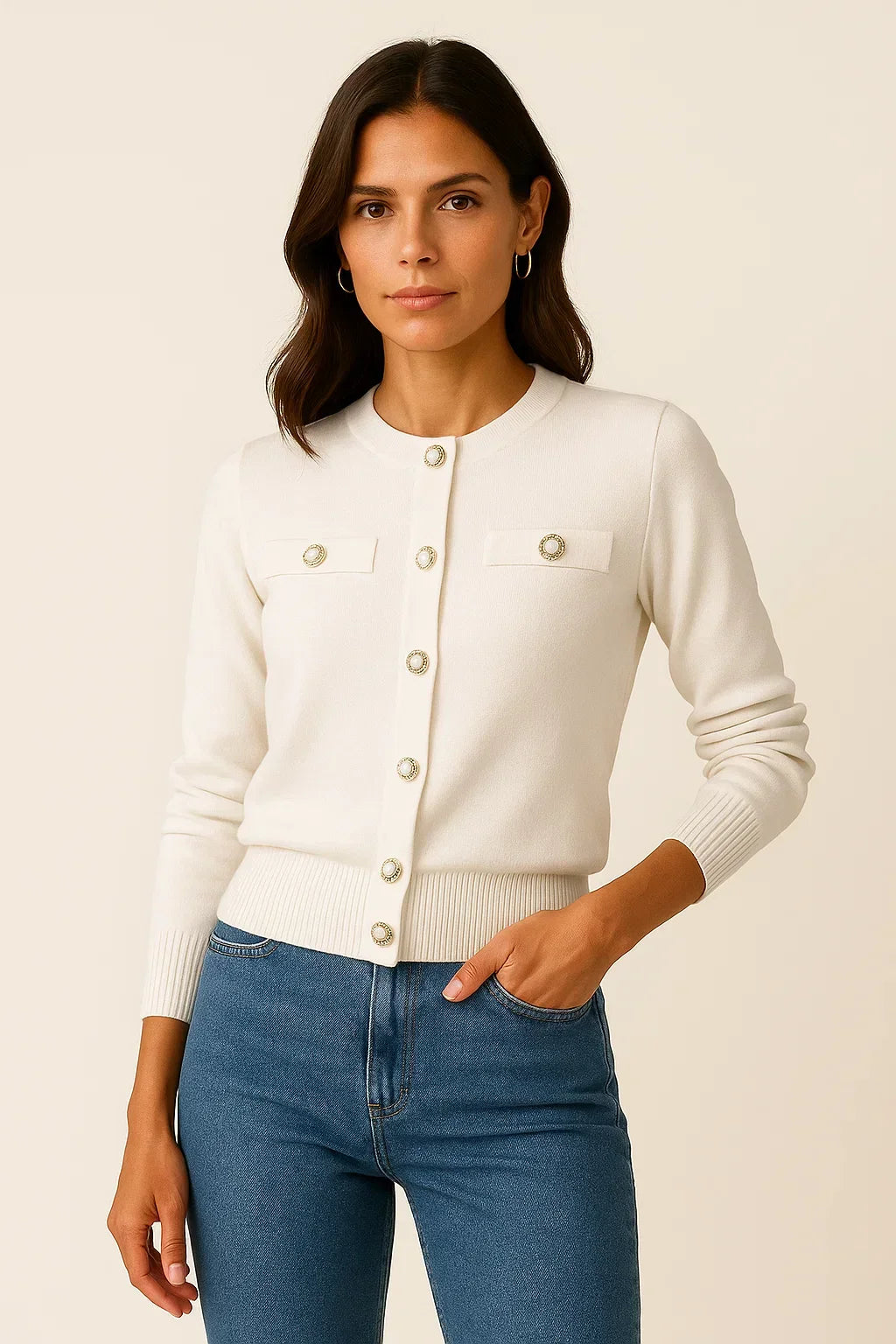 Women's Wool-Cotton Cardigan | Pearl Button Knit | Regular Fit