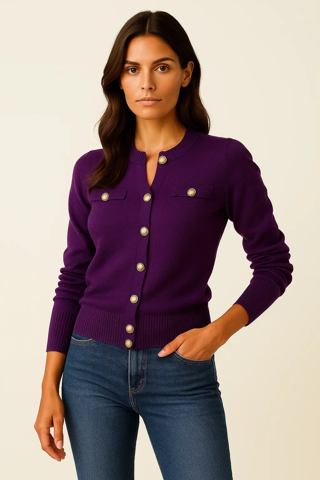 Women's Wool-Cotton Cardigan | Pearl Button Knit | Regular Fit