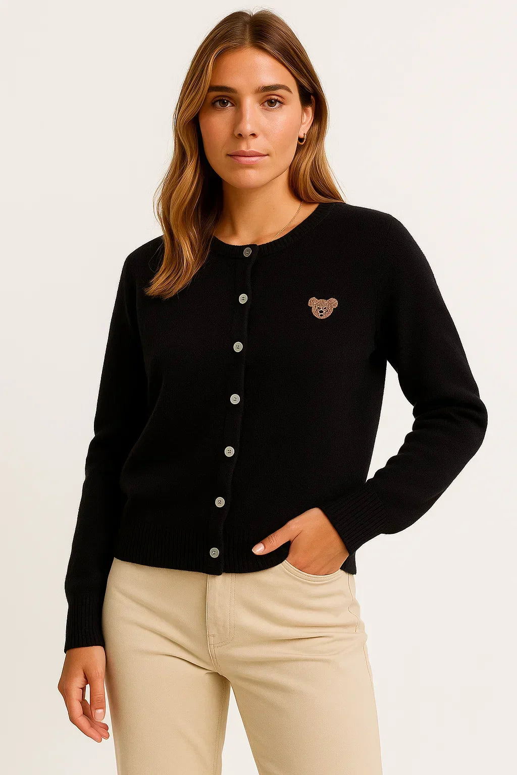 Maison Embroidered Button Cardigan | Cotton Blend Knit | Regular Fit