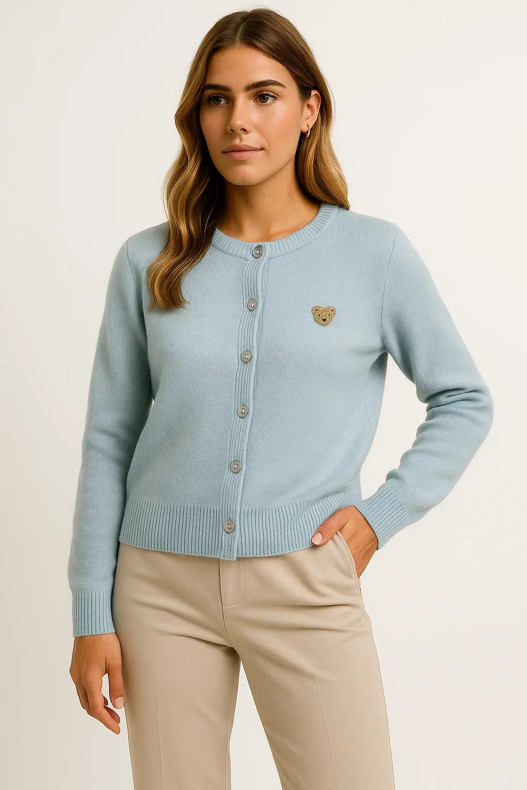 Maison Embroidered Button Cardigan | Cotton Blend Knit | Regular Fit