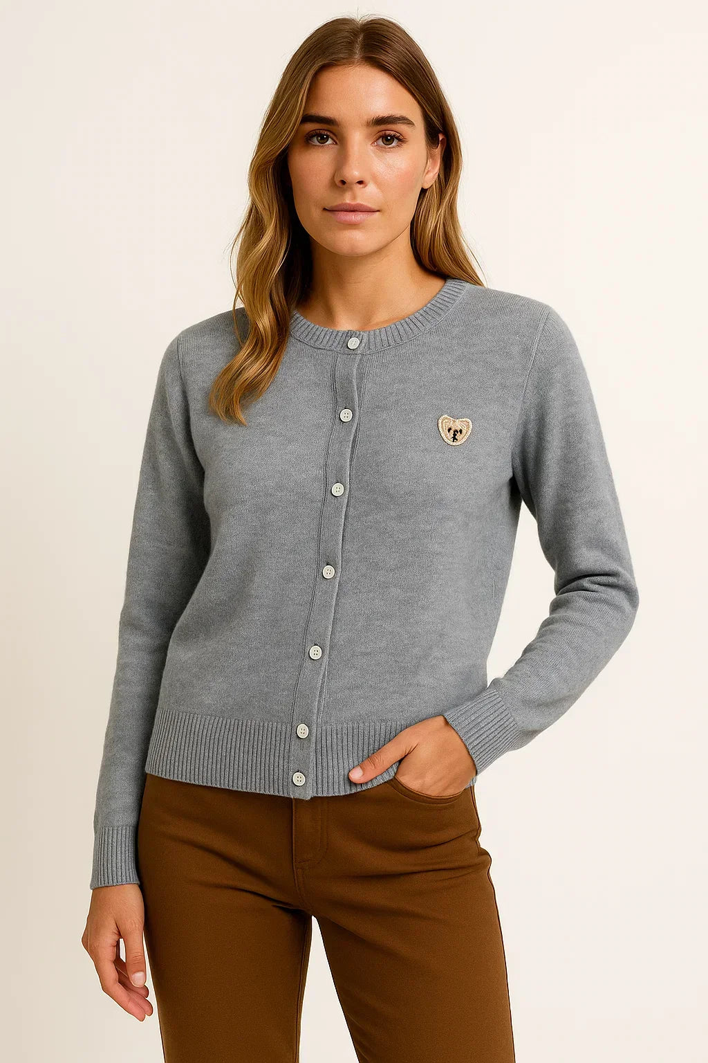 Maison Embroidered Button Cardigan | Cotton Blend Knit | Regular Fit