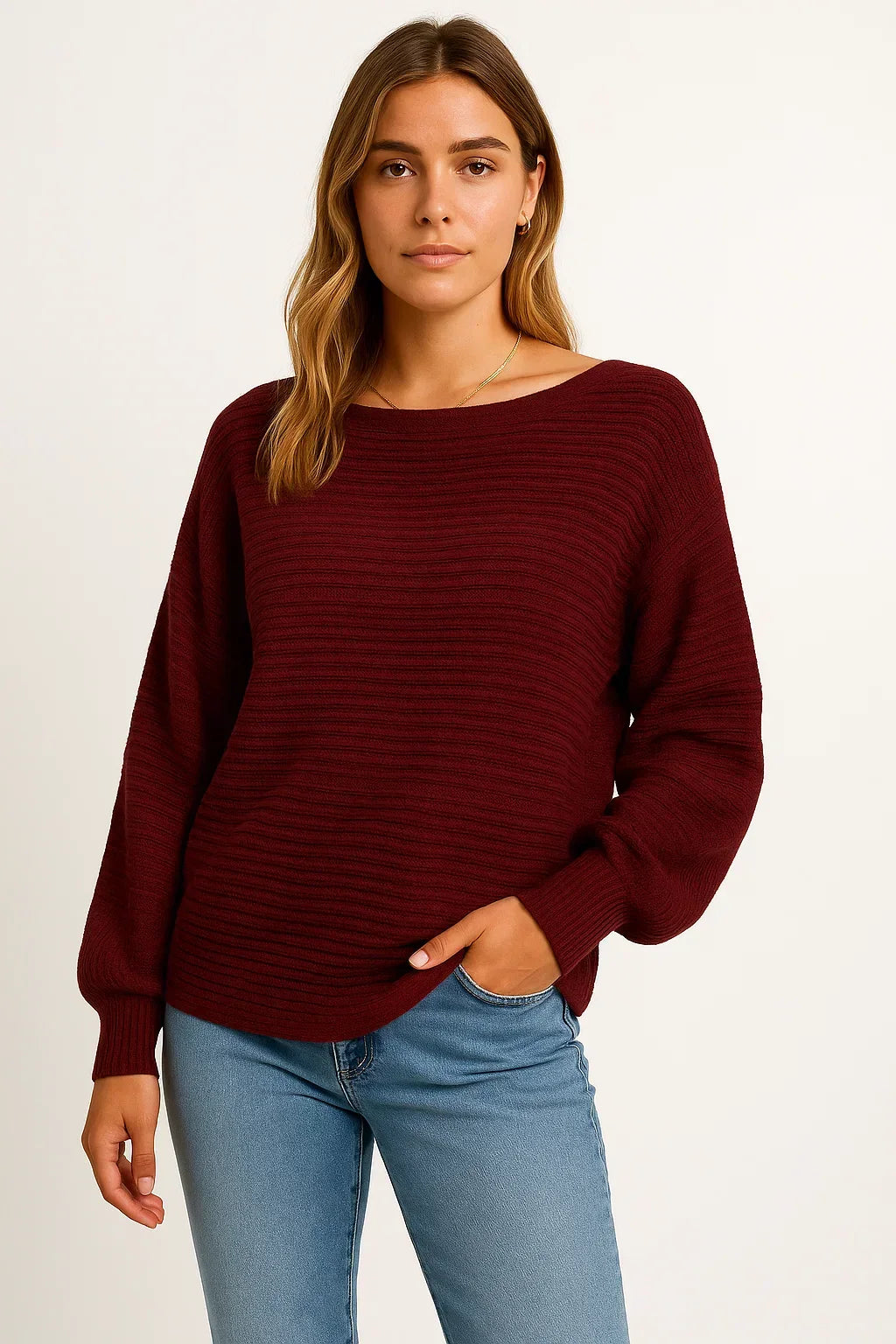 Women's Textured Knit Sweater | Relaxed Batwing Fit | Soft Cotton Blend