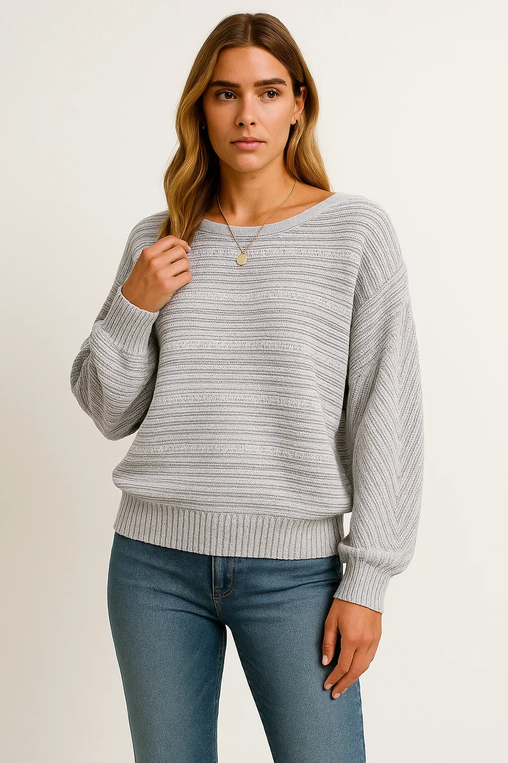 Women's Textured Knit Sweater | Relaxed Batwing Fit | Soft Cotton Blend