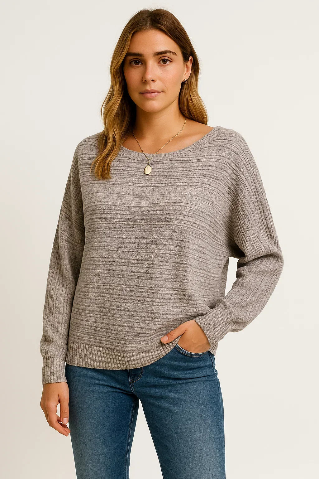 Women's Textured Knit Sweater | Relaxed Batwing Fit | Soft Cotton Blend