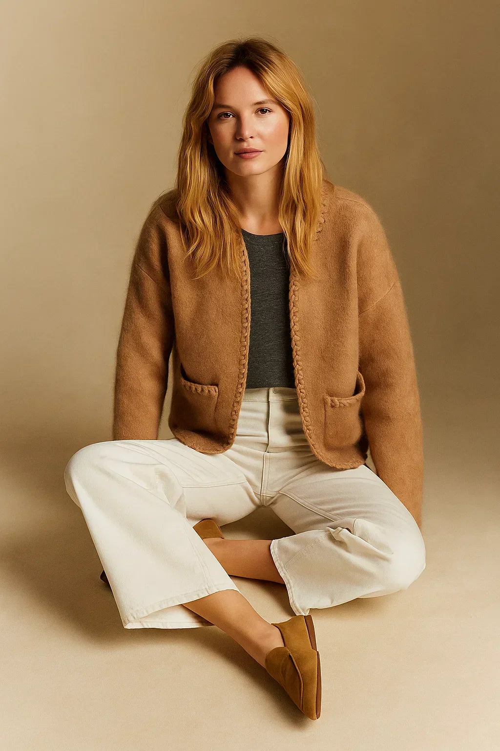 Wool Blend Cardigan Jacket | Boxy Fit | Textured Knit Finish