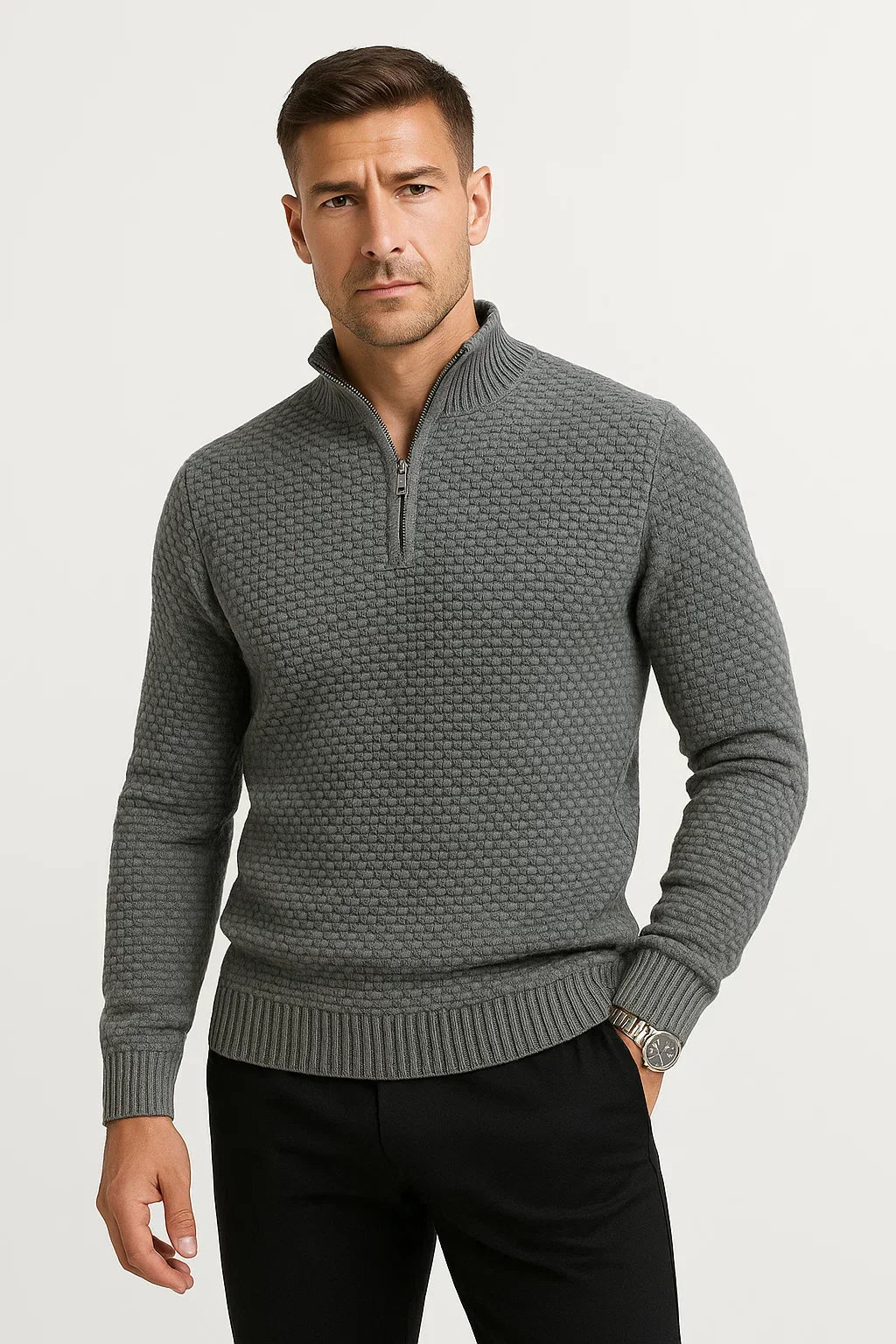 Men's Waffle Quarter-Zip Sweater | Textured Knit | Modern Smart-Casual